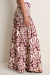Tropikat Print Burgundy High Waist Maxi Skirt