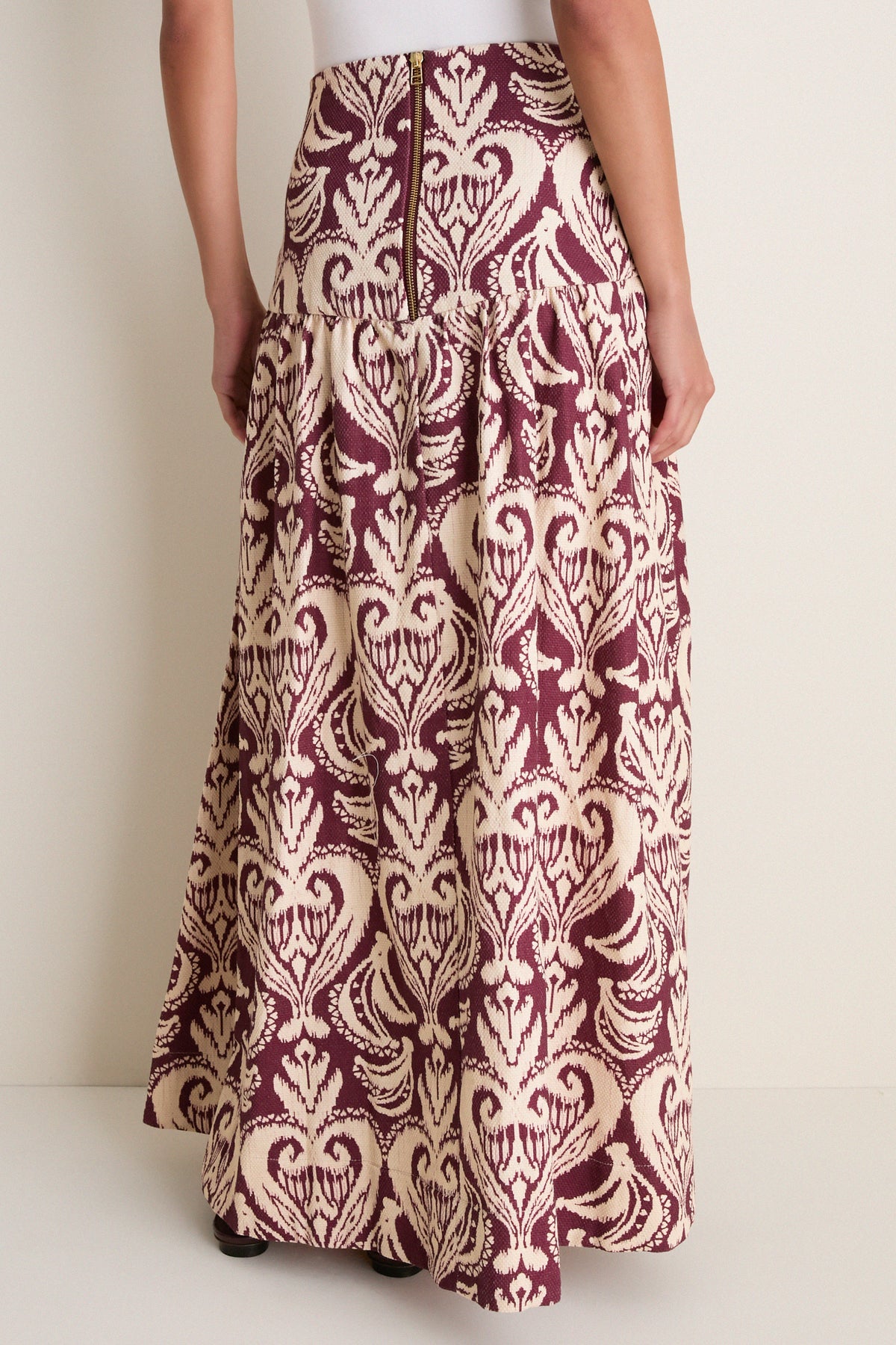 Tropikat Print Burgundy High Waist Maxi Skirt