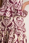 Tropikat Print Burgundy High Waist Maxi Skirt