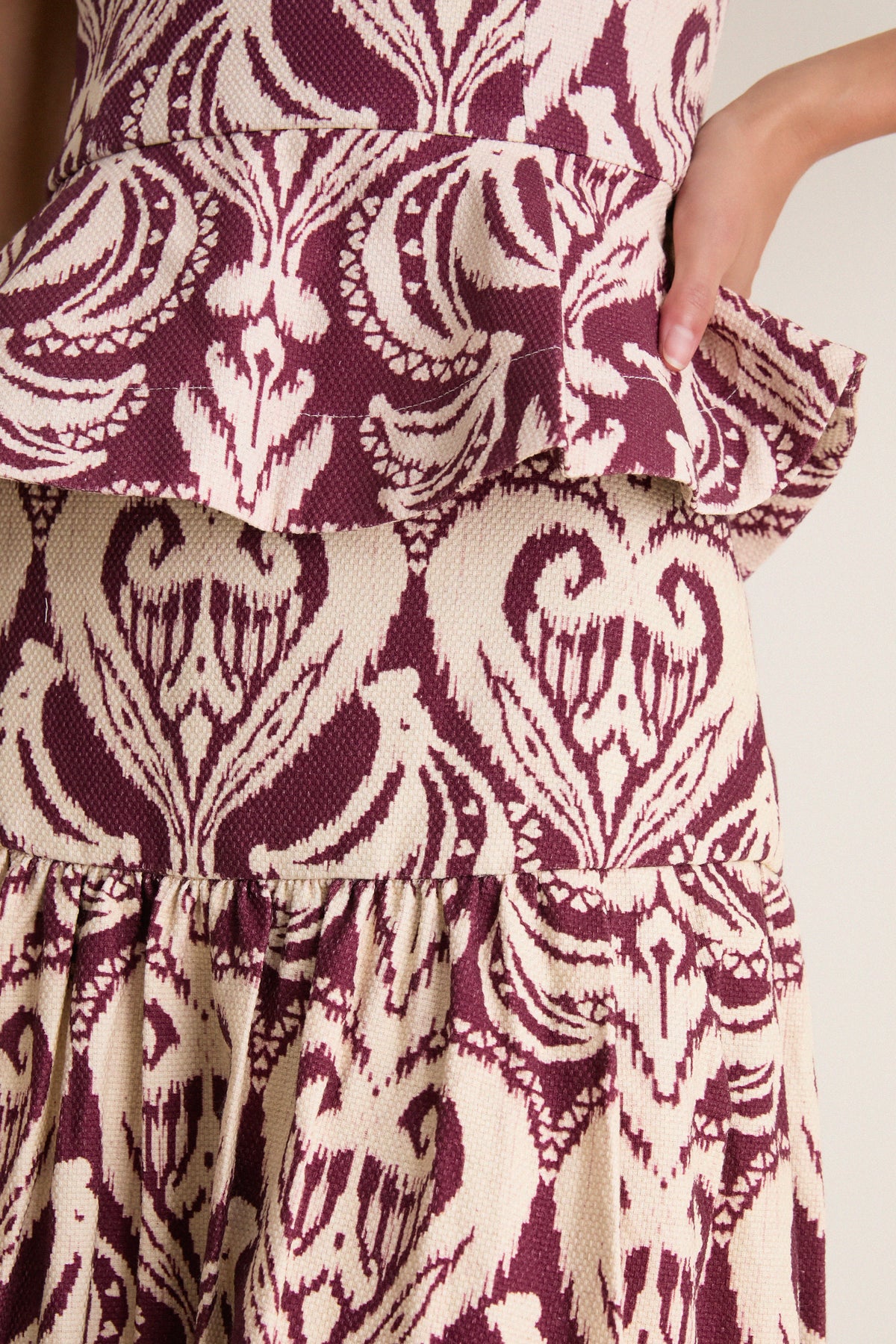Tropikat Print Burgundy High Waist Maxi Skirt