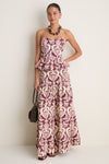 Tropikat Print Burgundy High Waist Maxi Skirt