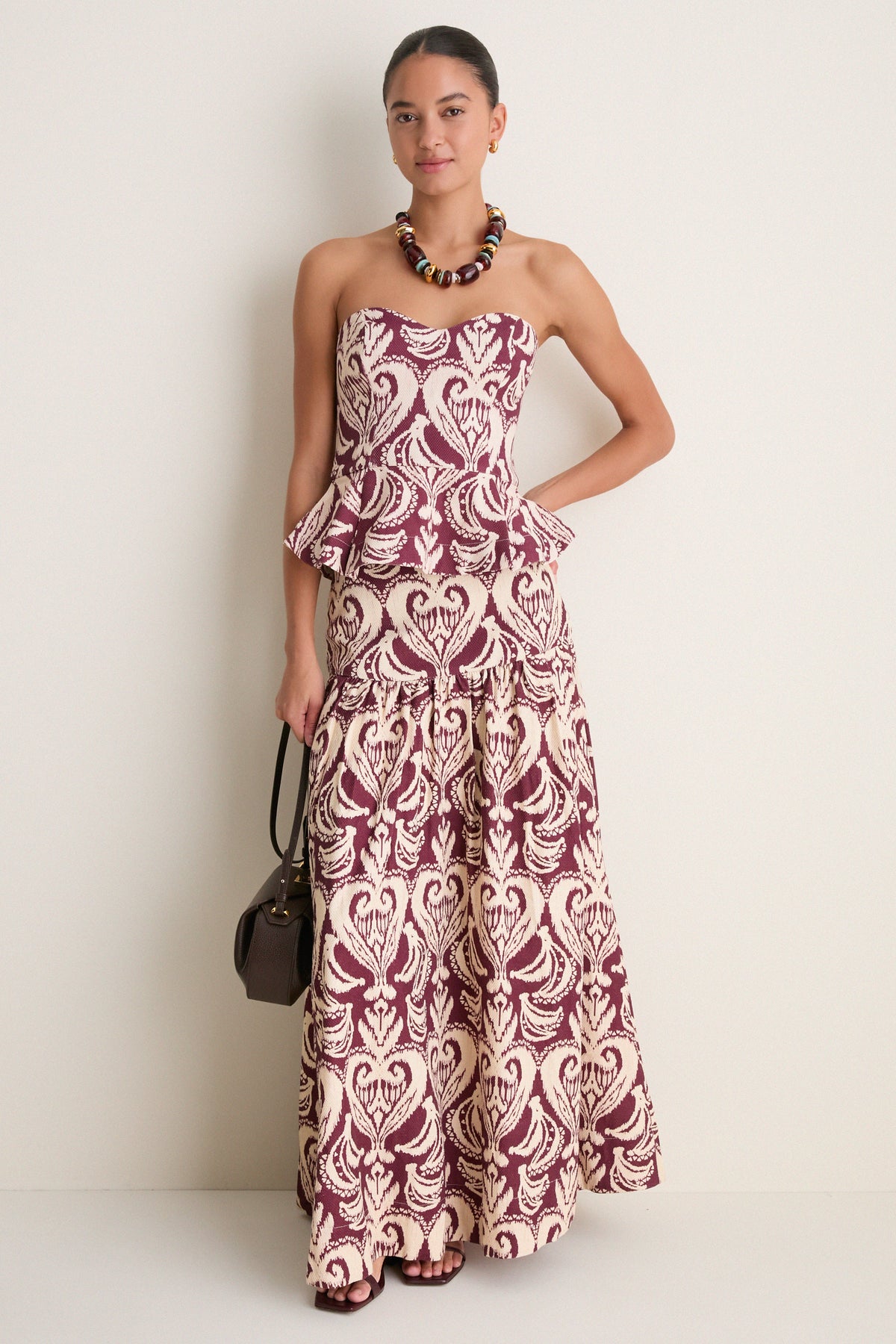 Tropikat Print Burgundy High Waist Maxi Skirt