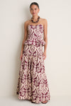 Tropikat Print Burgundy High Waist Maxi Skirt