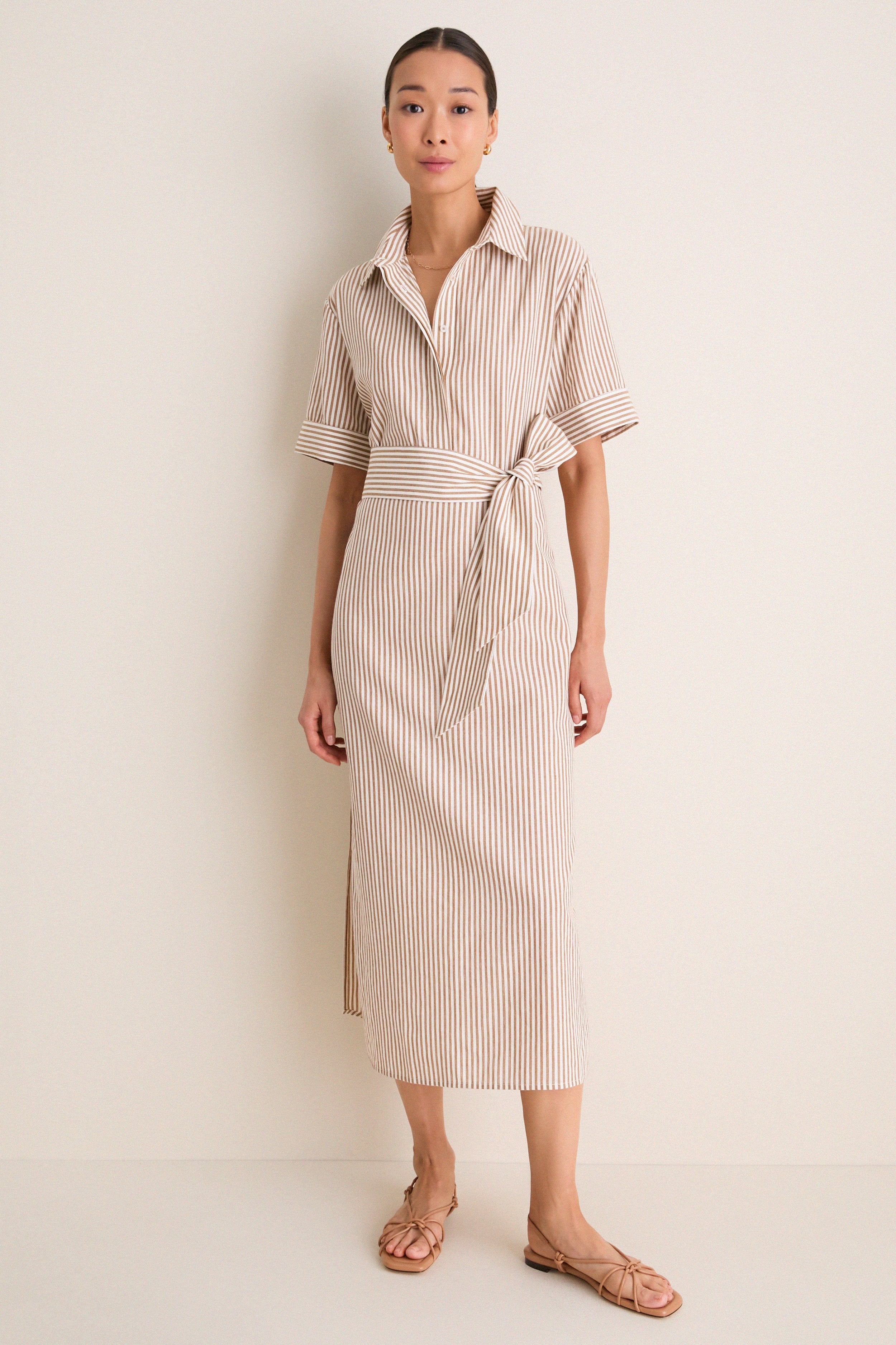 Tuckernuck Latte Stripe Cotton Milano Shirt Dress Brown and White / XL
