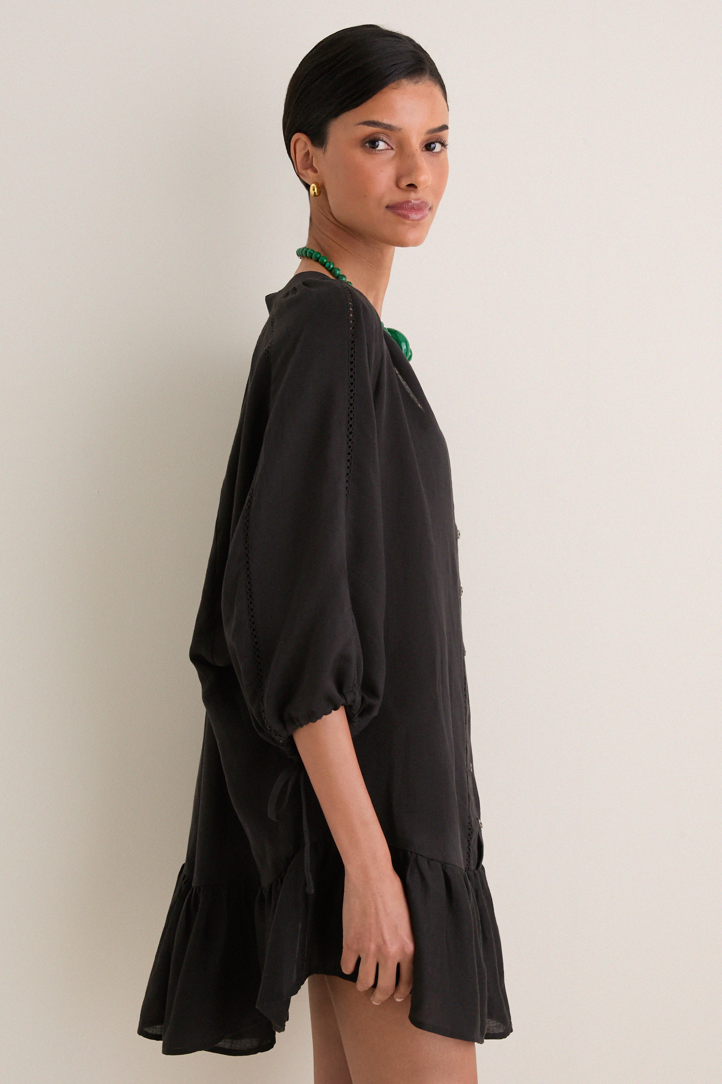 Black La Ponche Frill Mini Dress