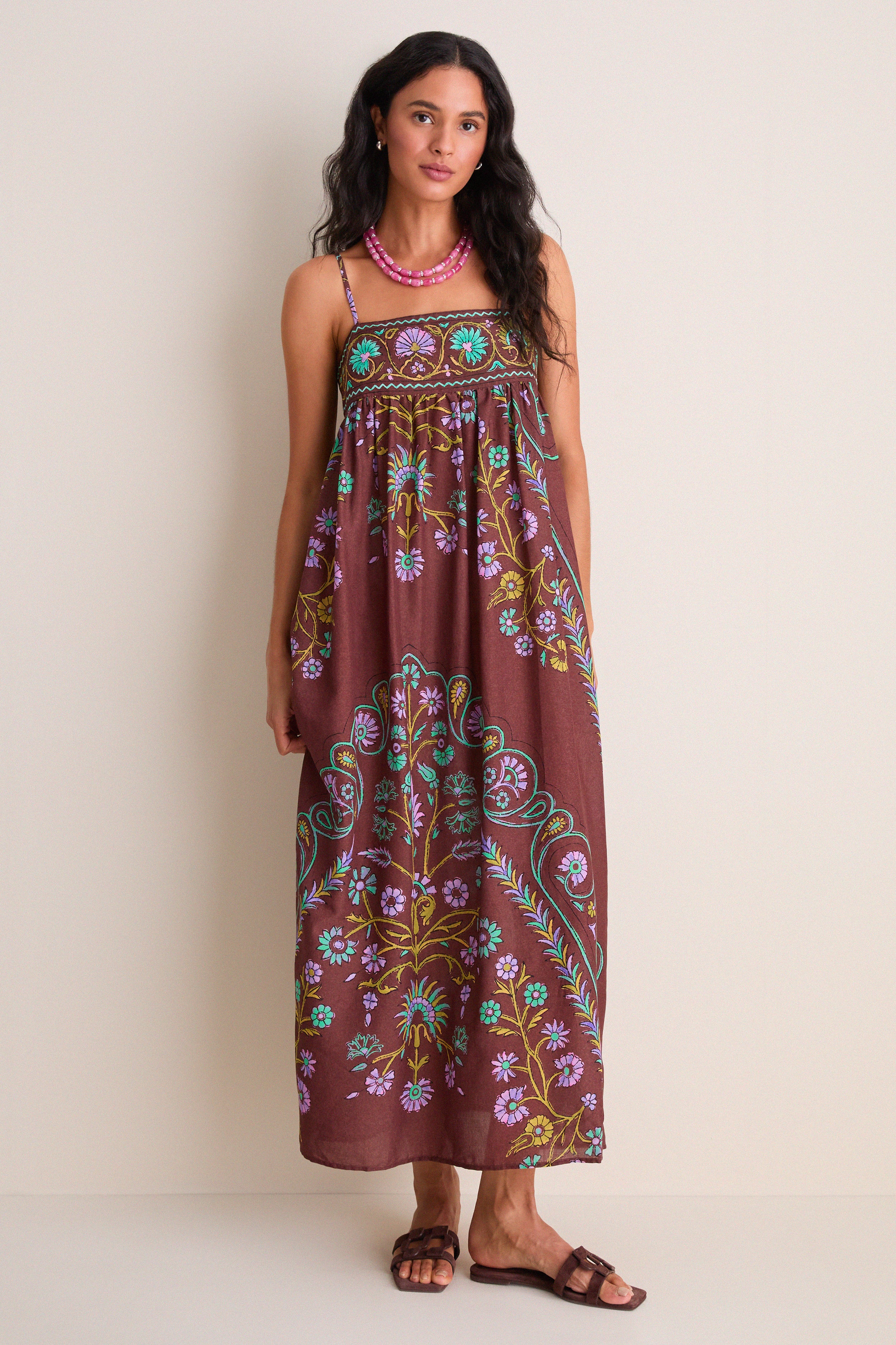 Mocha Darjeeling Maxi Bodice Dress | BOTEH