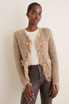 Natural Mireille Fringe Trim Cardigan