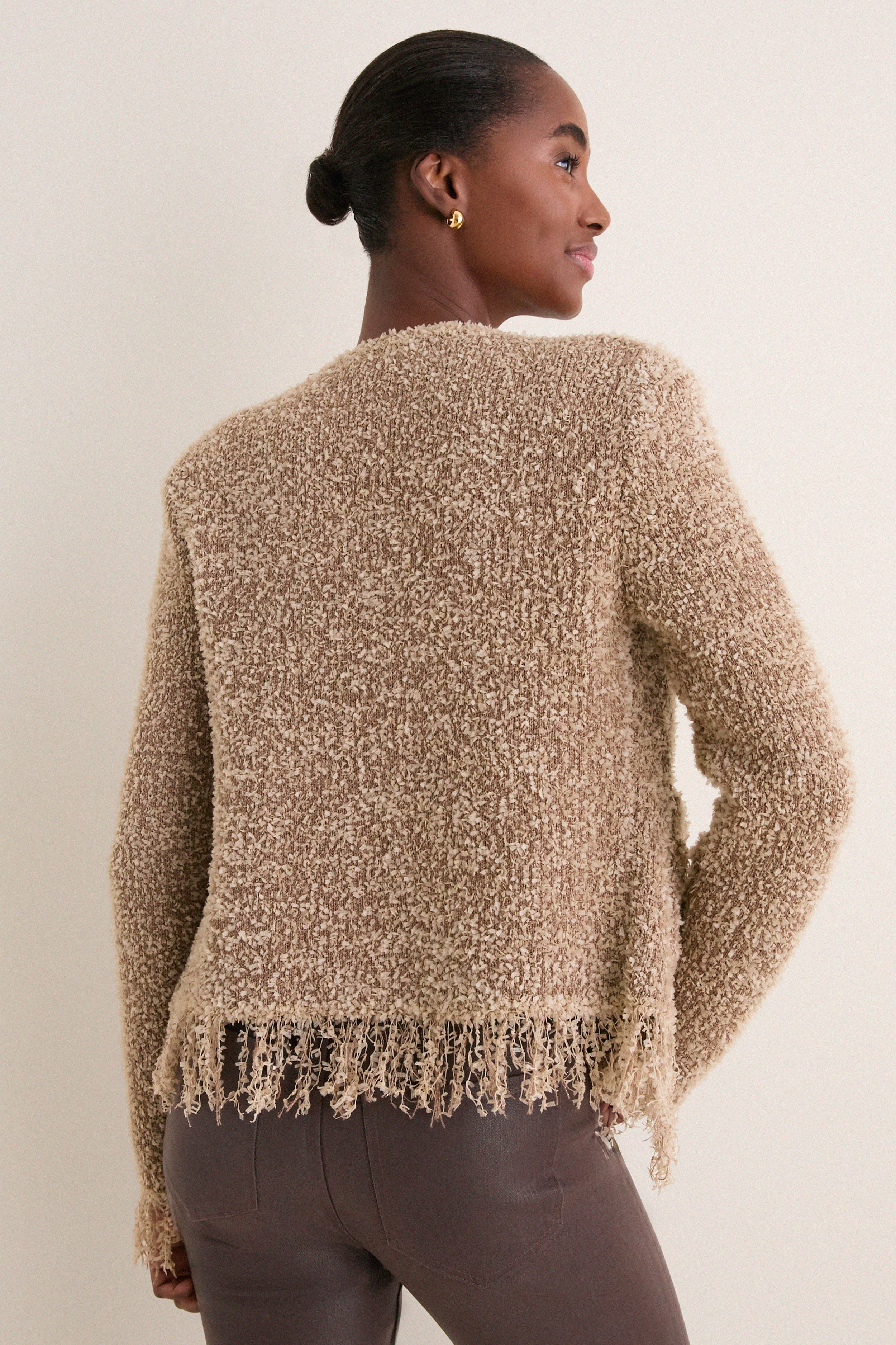 Natural Mireille Fringe Trim Cardigan