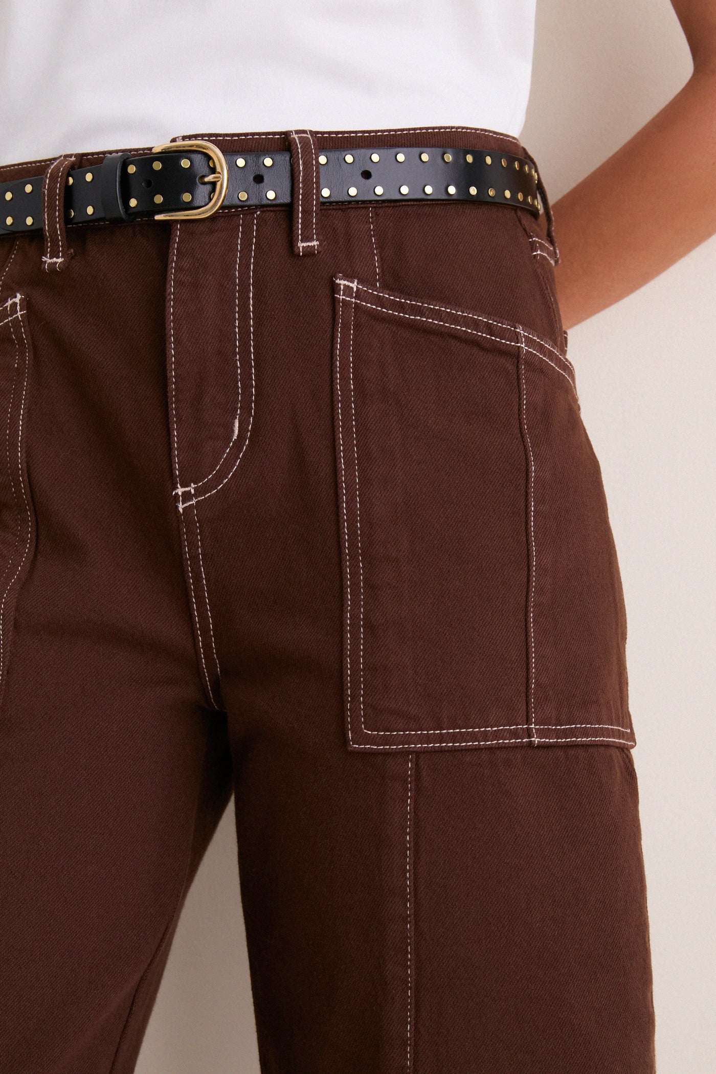 Brown and Natural Contrast Cody High Rise Rodeo Jeans