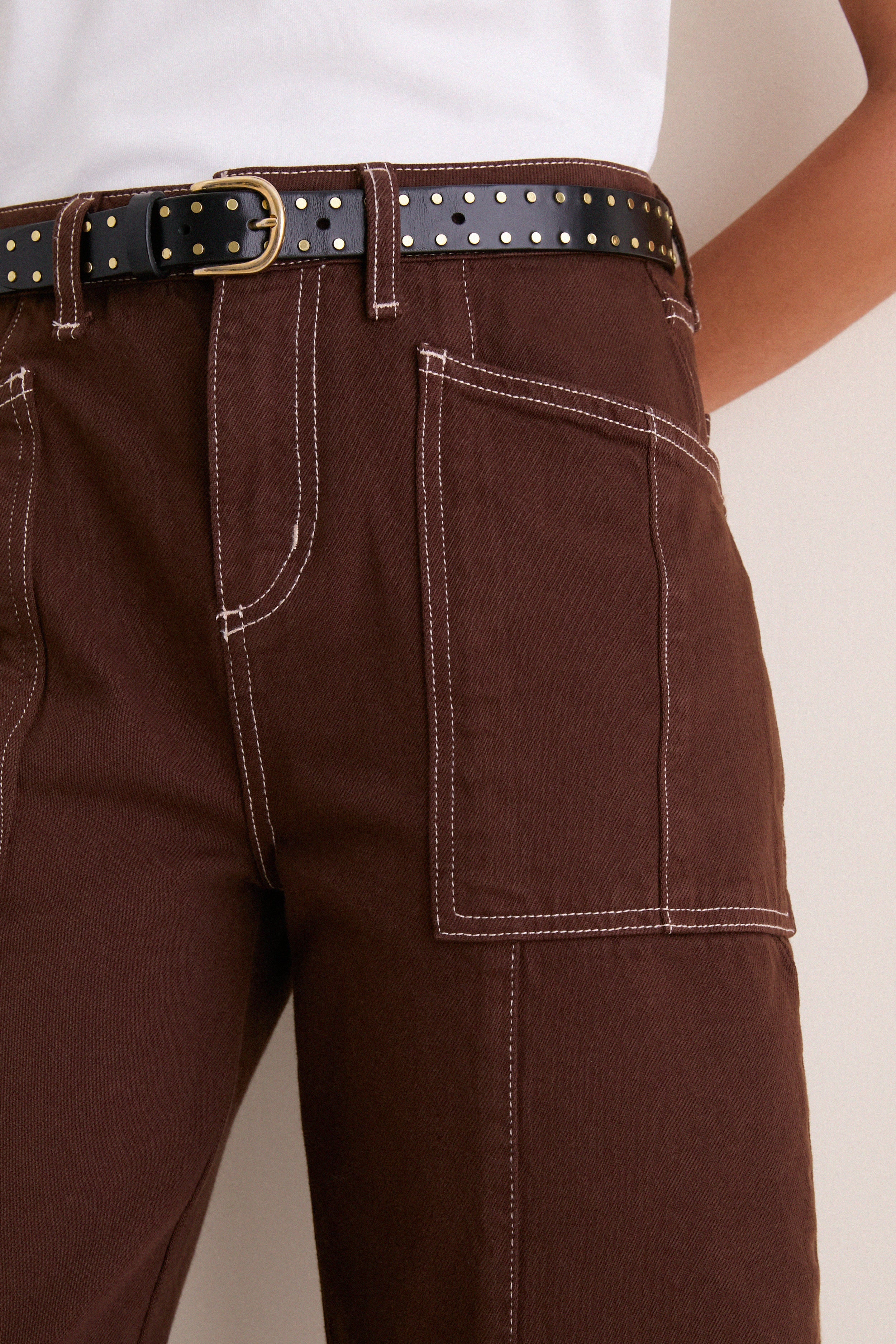 Brown and Natural Contrast Cody High Rise Rodeo Jeans