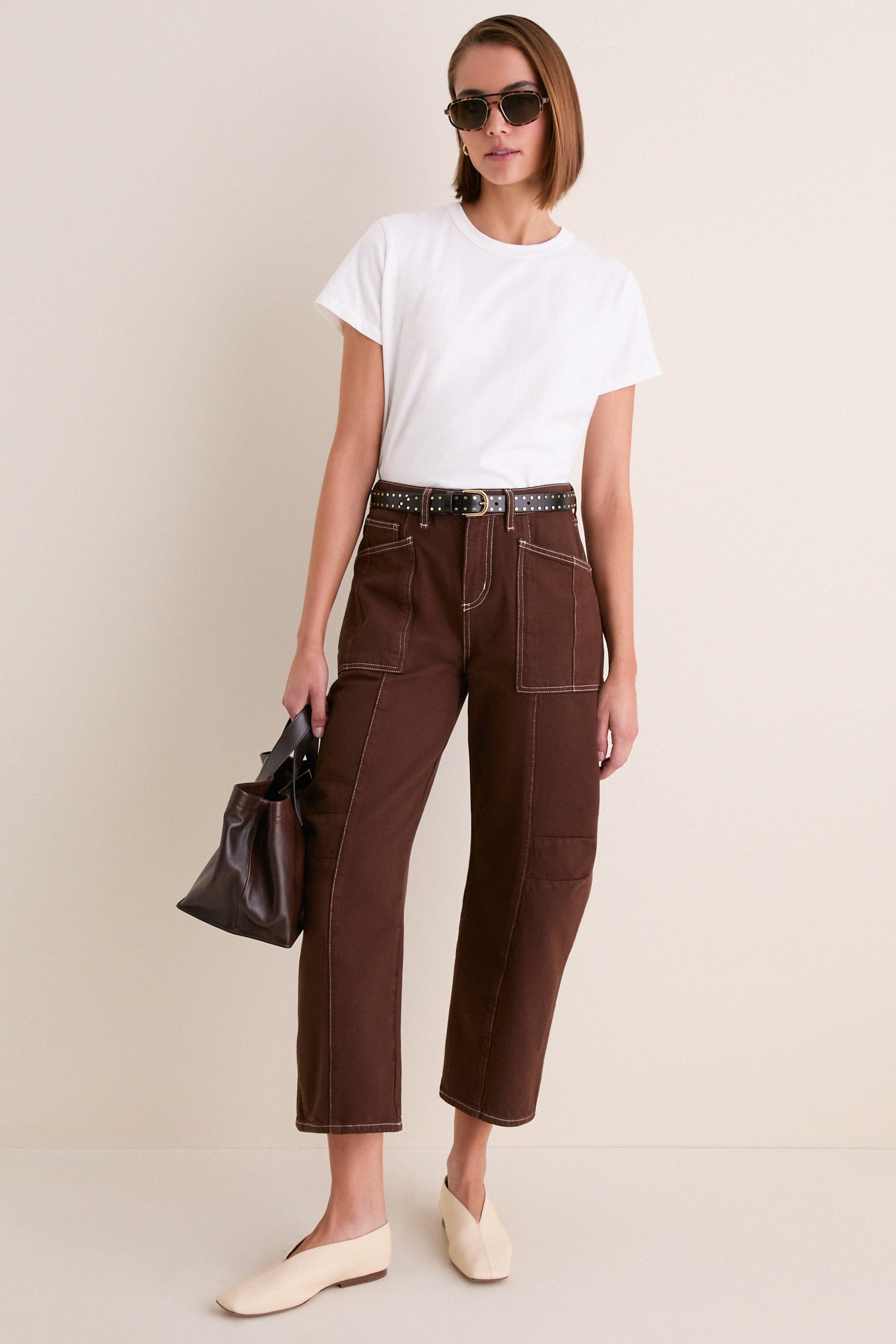 Brown and Natural Contrast Cody High Rise Rodeo Jeans