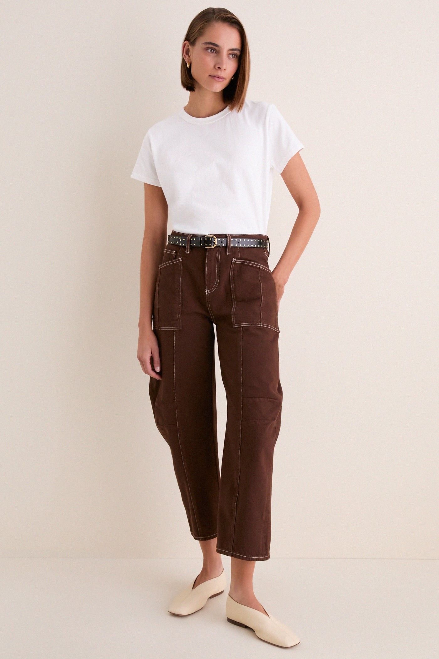 Brown and Natural Contrast Cody High Rise Rodeo Jeans