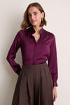 Dark Plum Bianca Band Collar Blouse