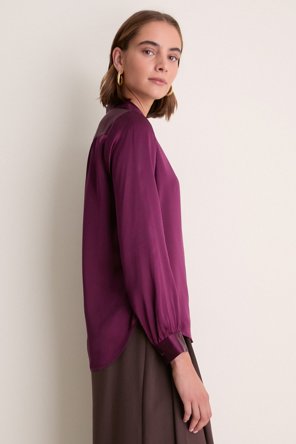 Dark Plum Bianca Band Collar Blouse