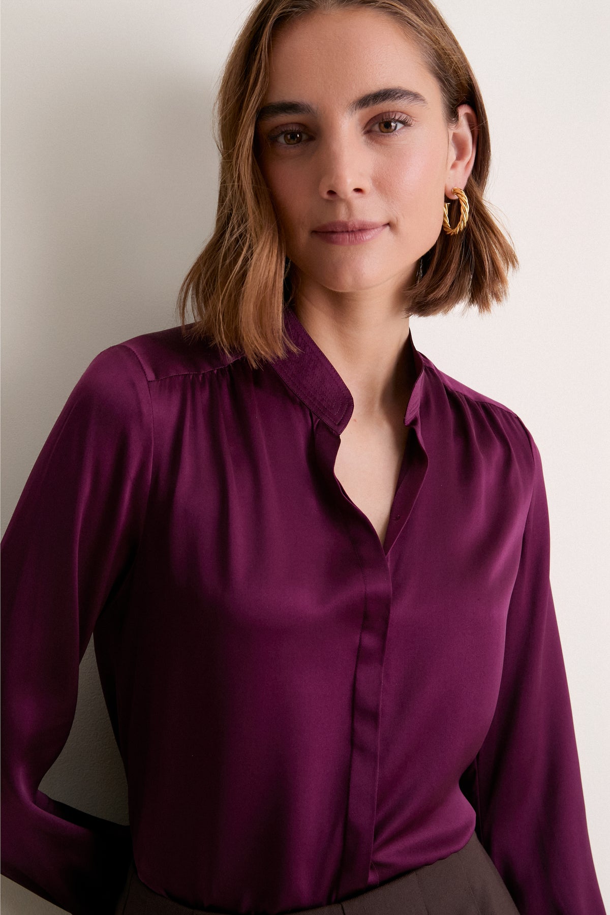Dark Plum Bianca Band Collar Blouse