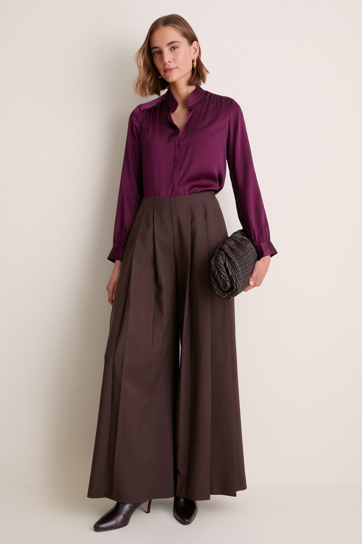 Dark Plum Bianca Band Collar Blouse
