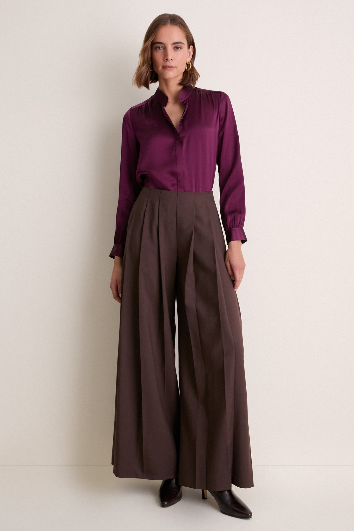 Dark Plum Bianca Band Collar Blouse