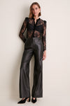Black Dorothea Lace Velvet Collarless Blouse