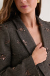 Beige and Black Gold Sequin Flower Chamberlain Blazer