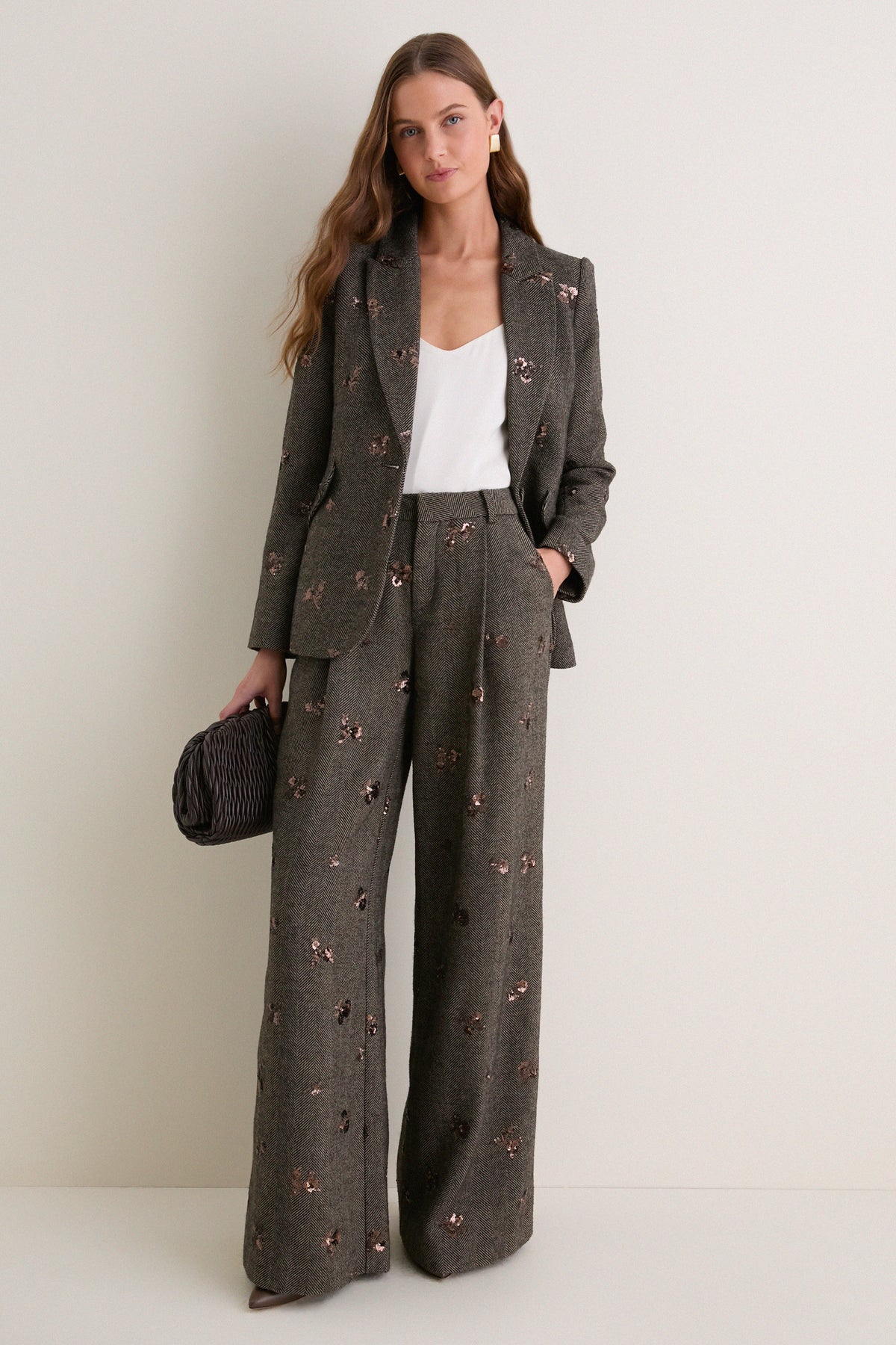 Beige and Black Gold Sequin Flower Chamberlain Blazer