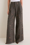 Beige and Black Gold Sequin Flower Allanah Mid Rise Trouser