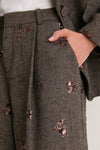 Beige and Black Gold Sequin Flower Allanah Mid Rise Trouser