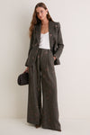 Beige and Black Gold Sequin Flower Allanah Mid Rise Trouser