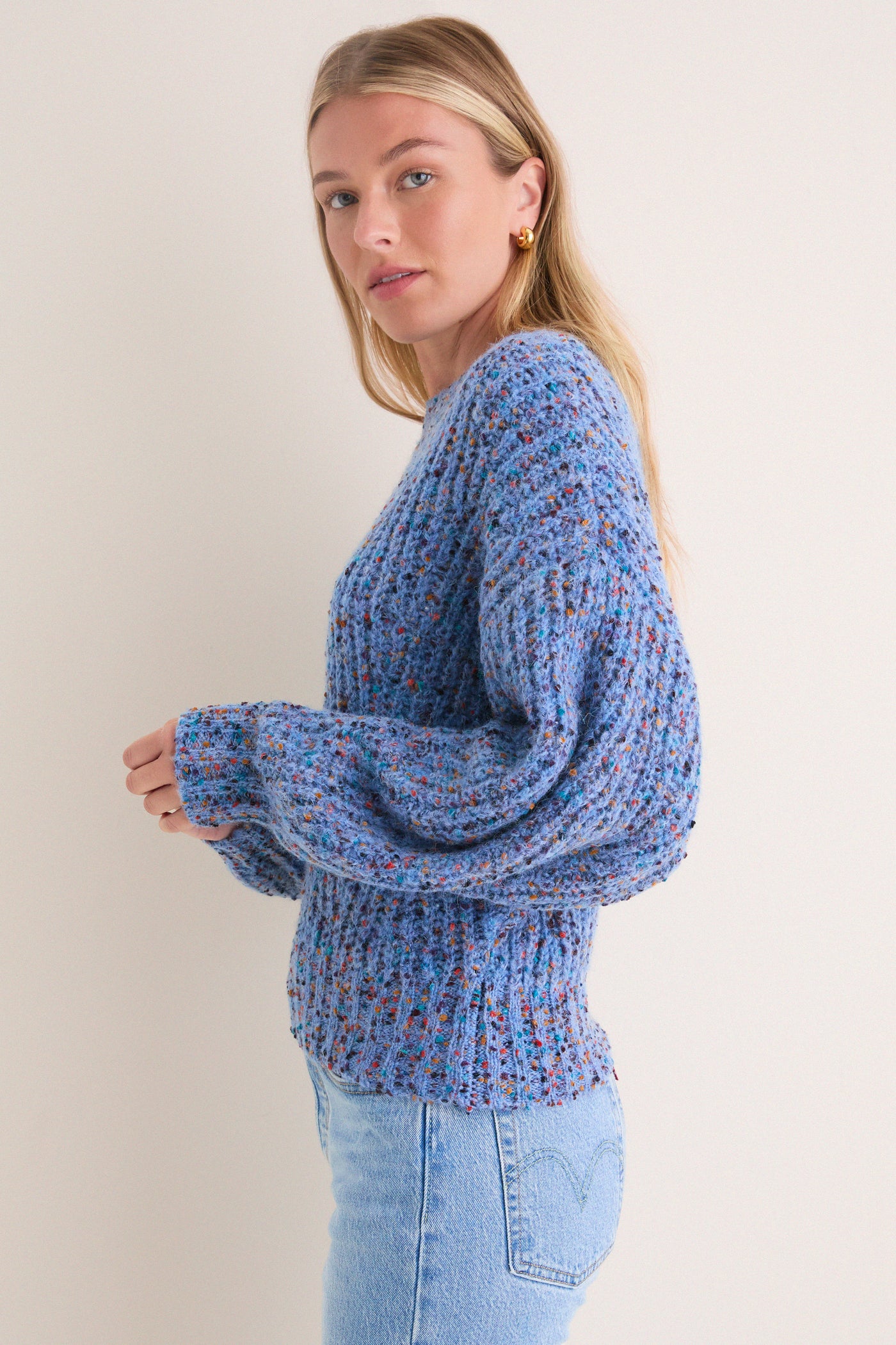 Retro Blue Jasper Slouchy Speckled Crewneck Sweater