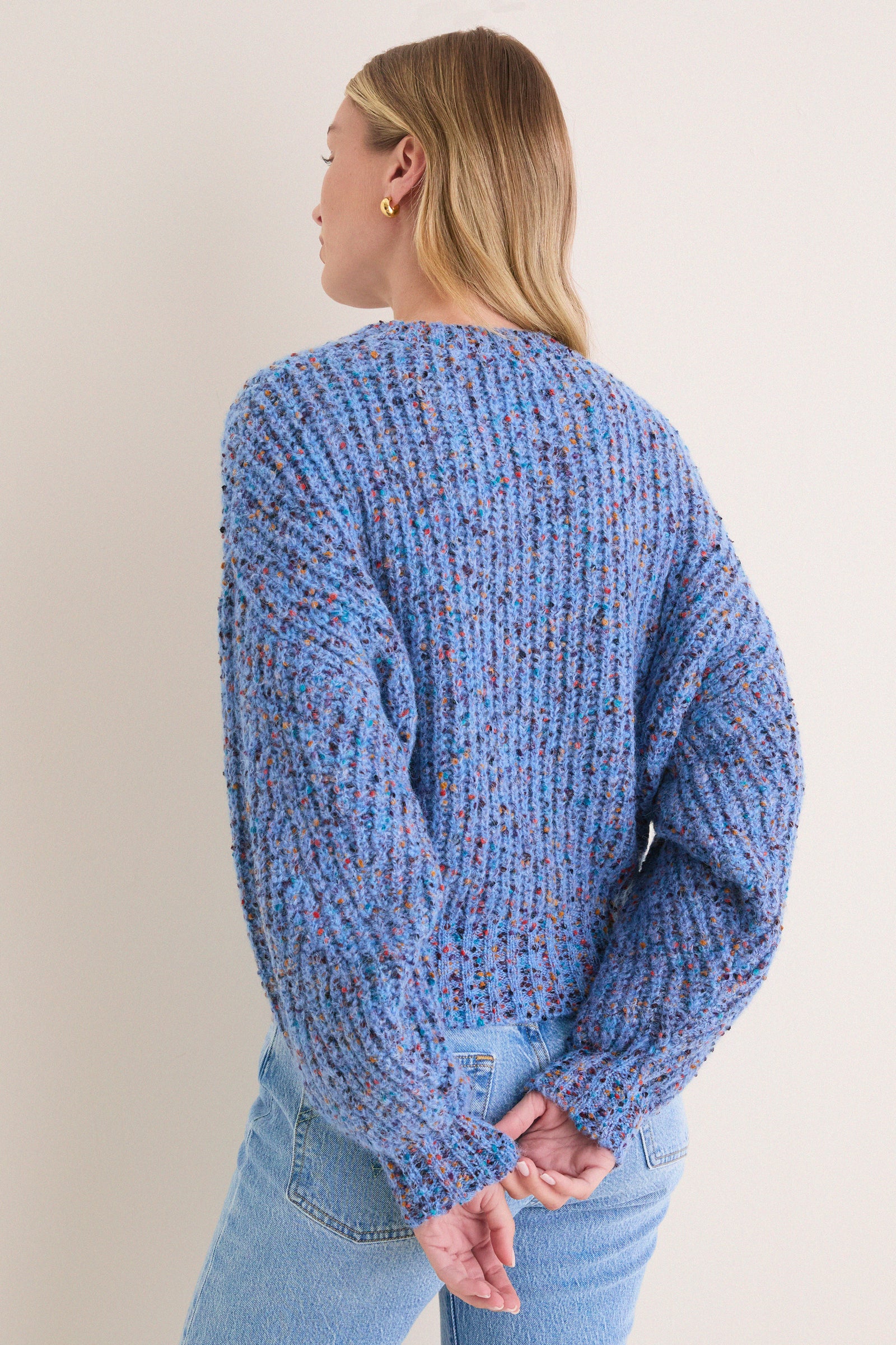 Retro Blue Jasper Slouchy Speckled Crewneck Sweater