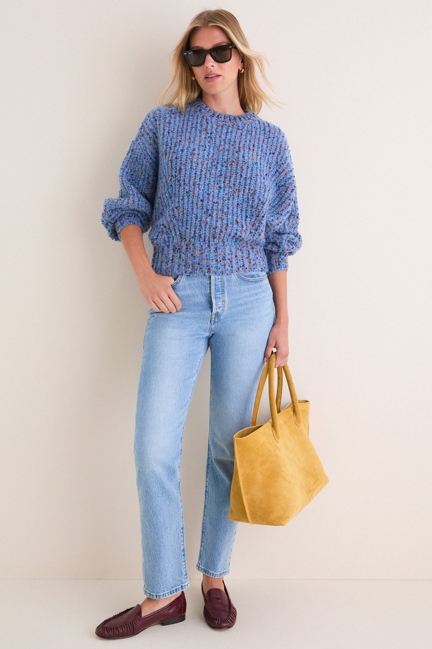 Retro Blue Jasper Slouchy Speckled Crewneck Sweater