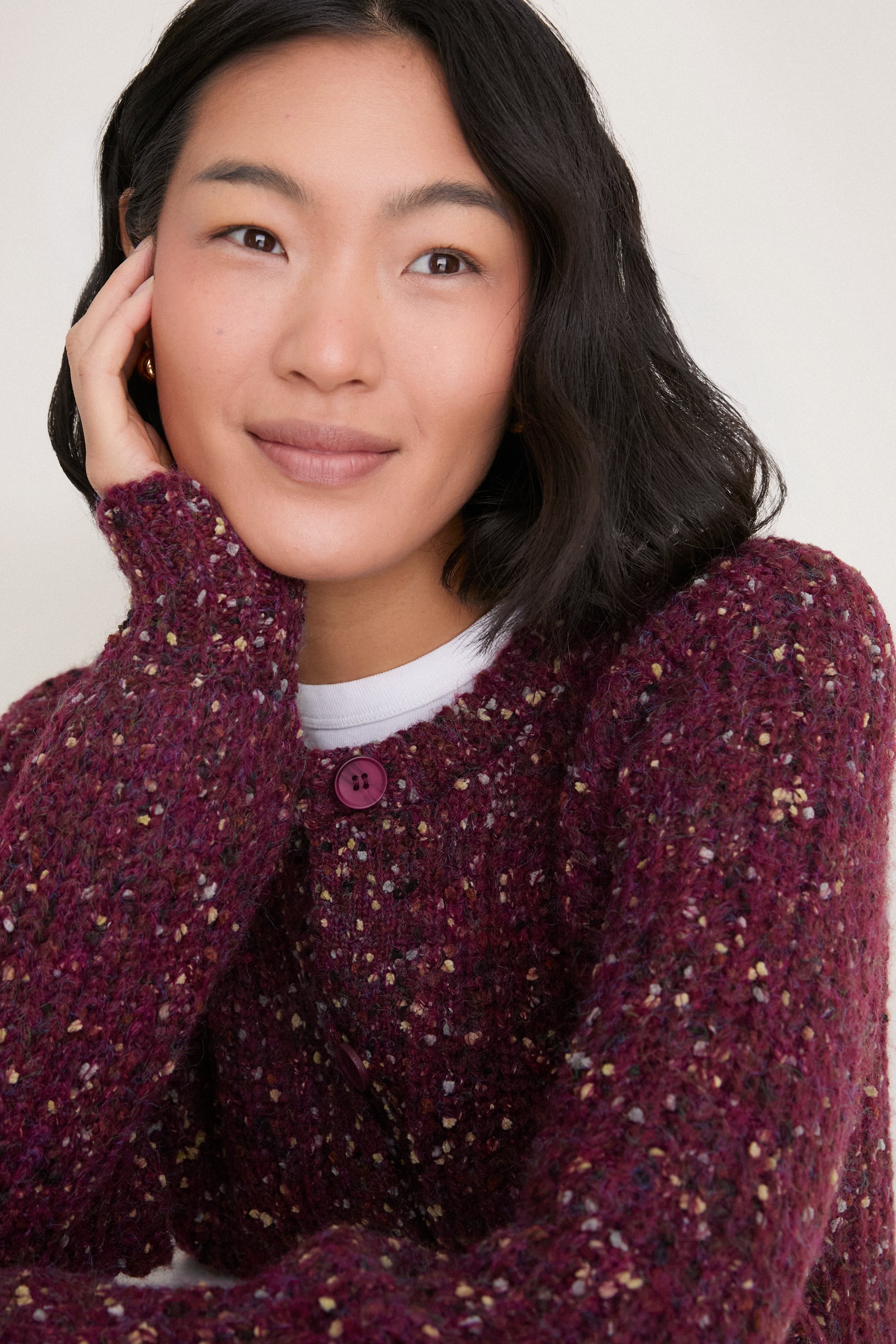 Cherry Stevie Speckled Rib Cardigan