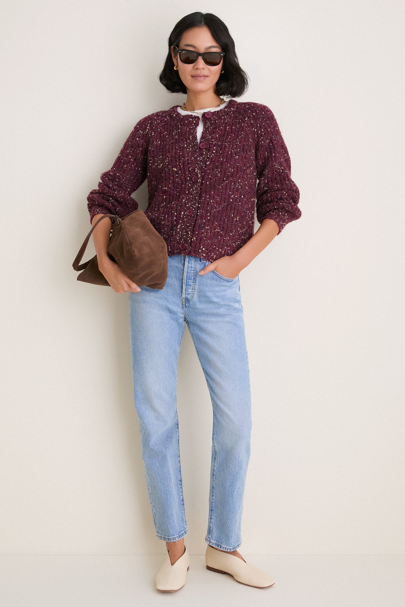 Cherry Stevie Speckled Rib Cardigan