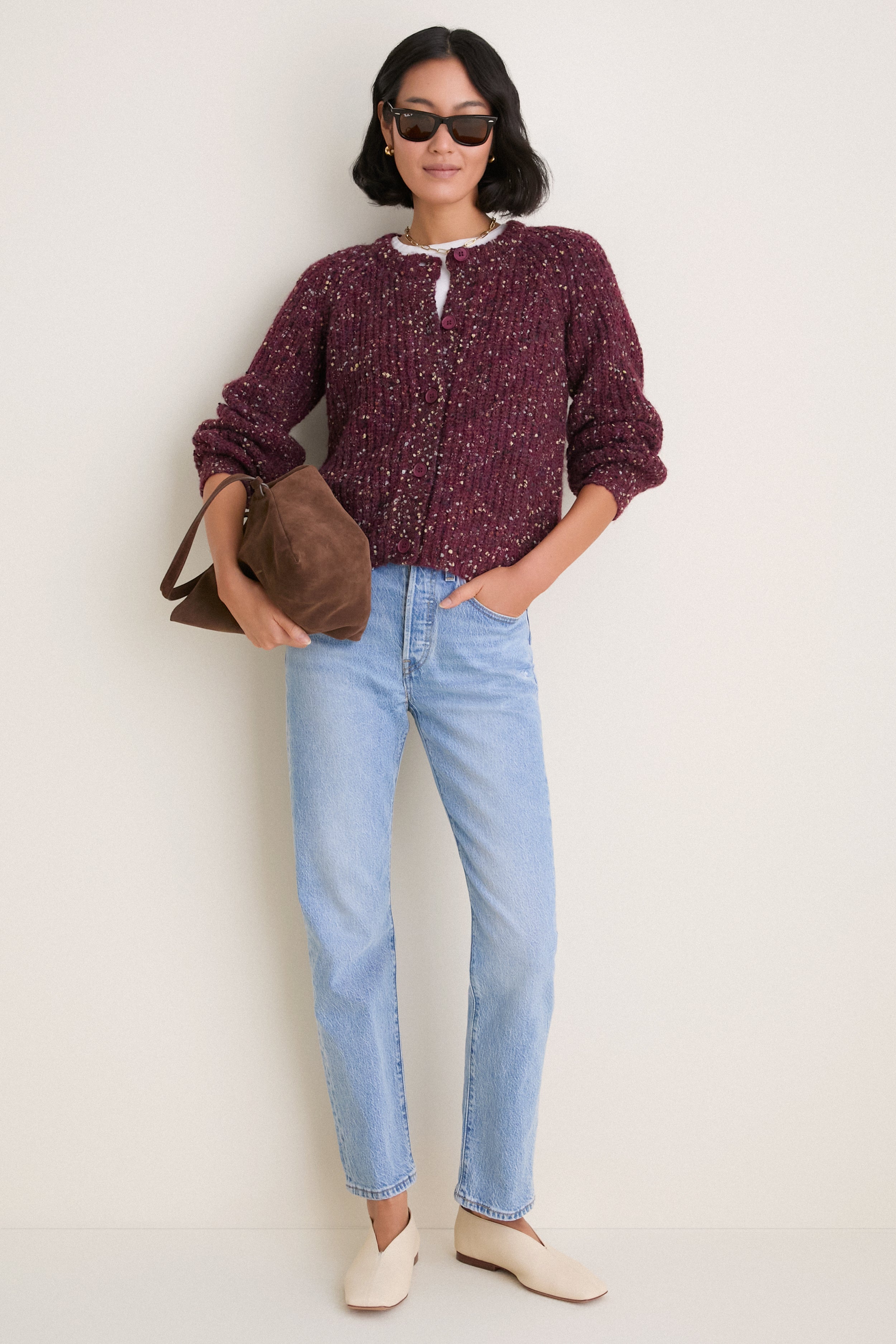 Cherry Stevie Speckled Rib Cardigan