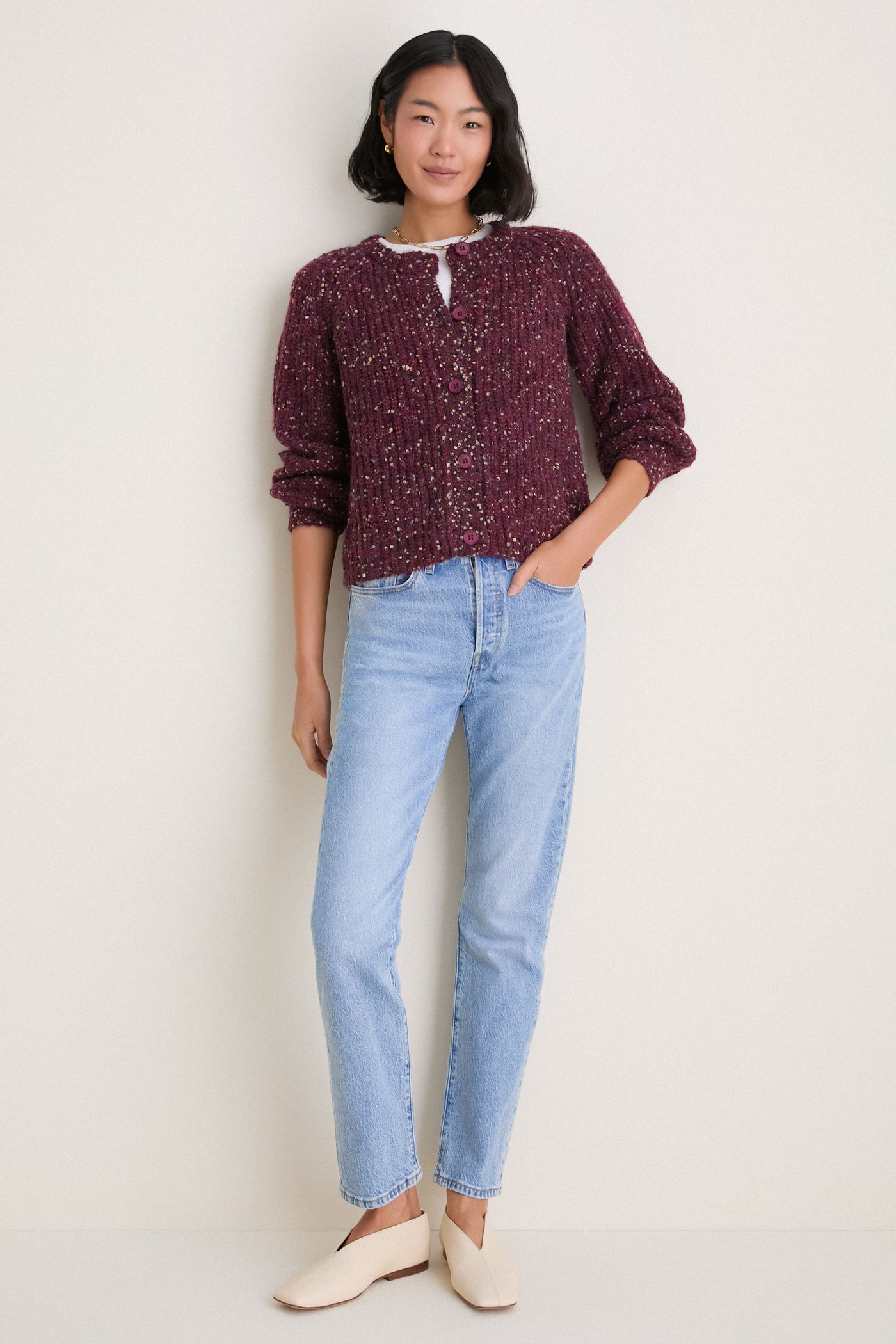 Cherry Stevie Speckled Rib Cardigan