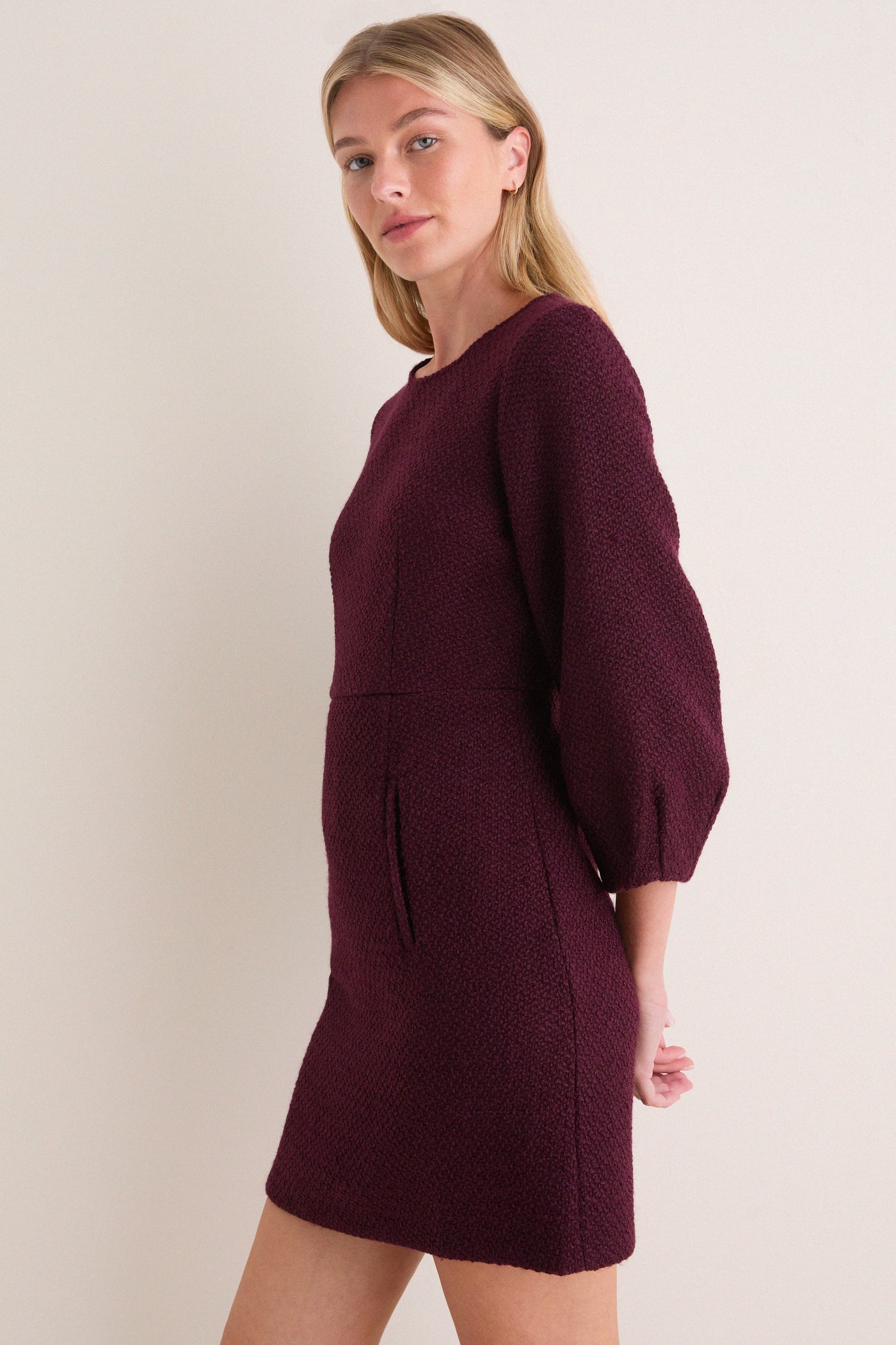 Dark Cherry Rayna Bubble Sleeve Tweed Mini Dress