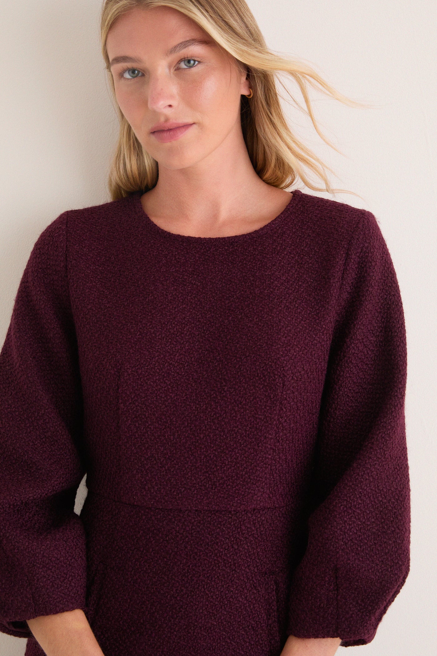 Dark Cherry Rayna Bubble Sleeve Tweed Mini Dress