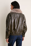 Deep Olive Sable Contrast Faux Fur Leather Jacket
