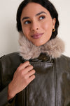 Deep Olive Sable Contrast Faux Fur Leather Jacket