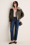 Deep Olive Sable Contrast Faux Fur Leather Jacket