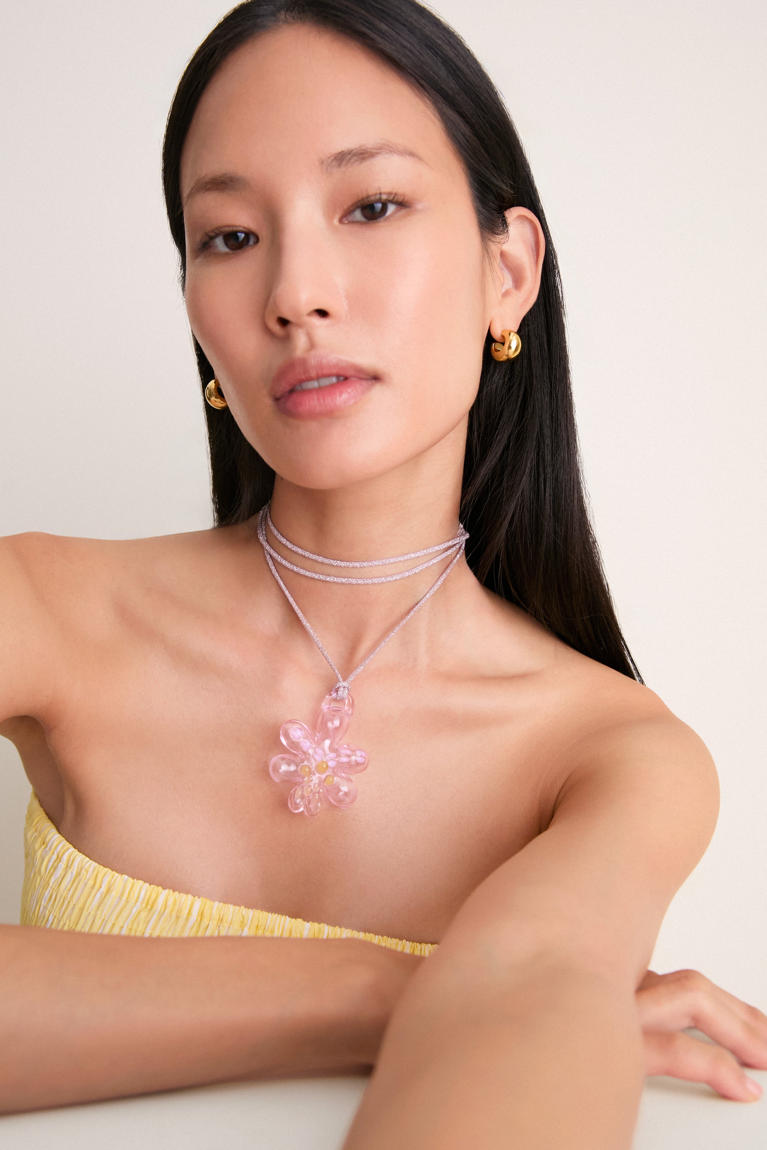 Pink Glass Orchid Necklace | CAJAL