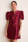 Cabernet Puff Sleeve Valentina Mini Dress