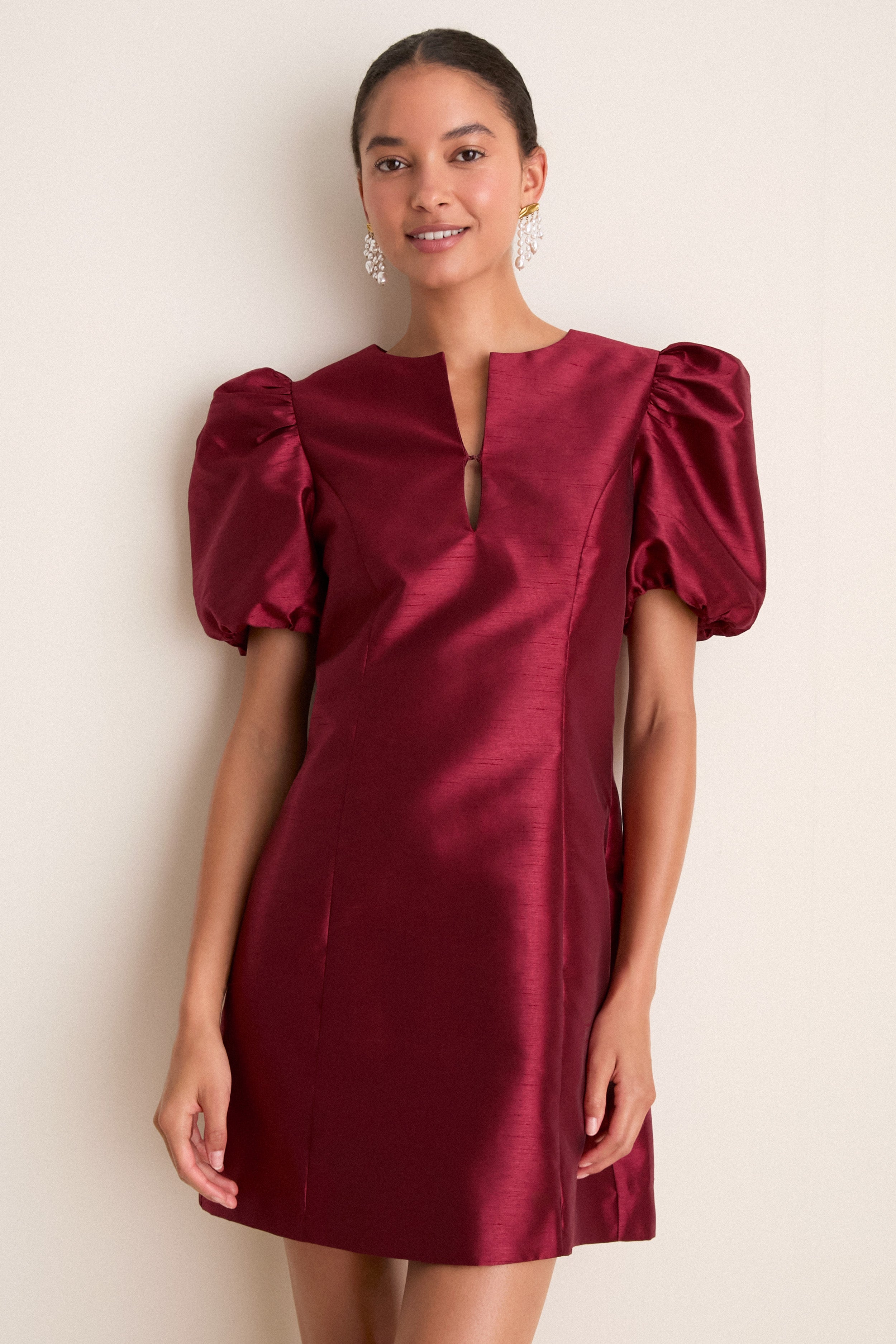 Cabernet Puff Sleeve Valentina Mini Dress
