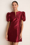 Cabernet Puff Sleeve Valentina Mini Dress