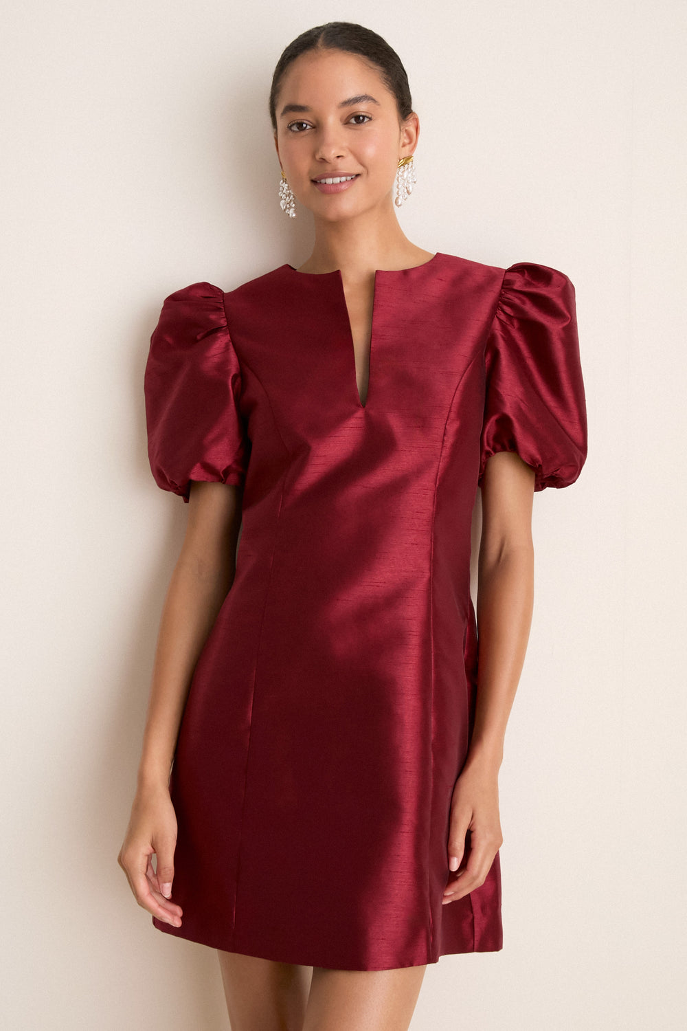 Cabernet Puff Sleeve Valentina Mini Dress