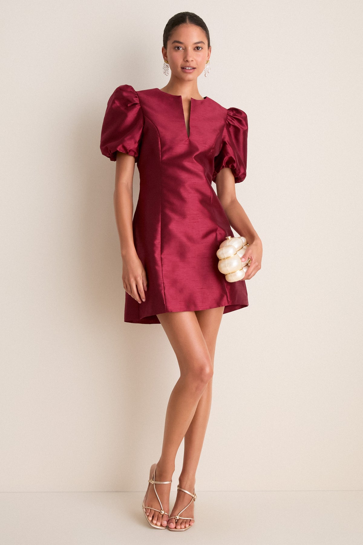 Cabernet Puff Sleeve Valentina Mini Dress