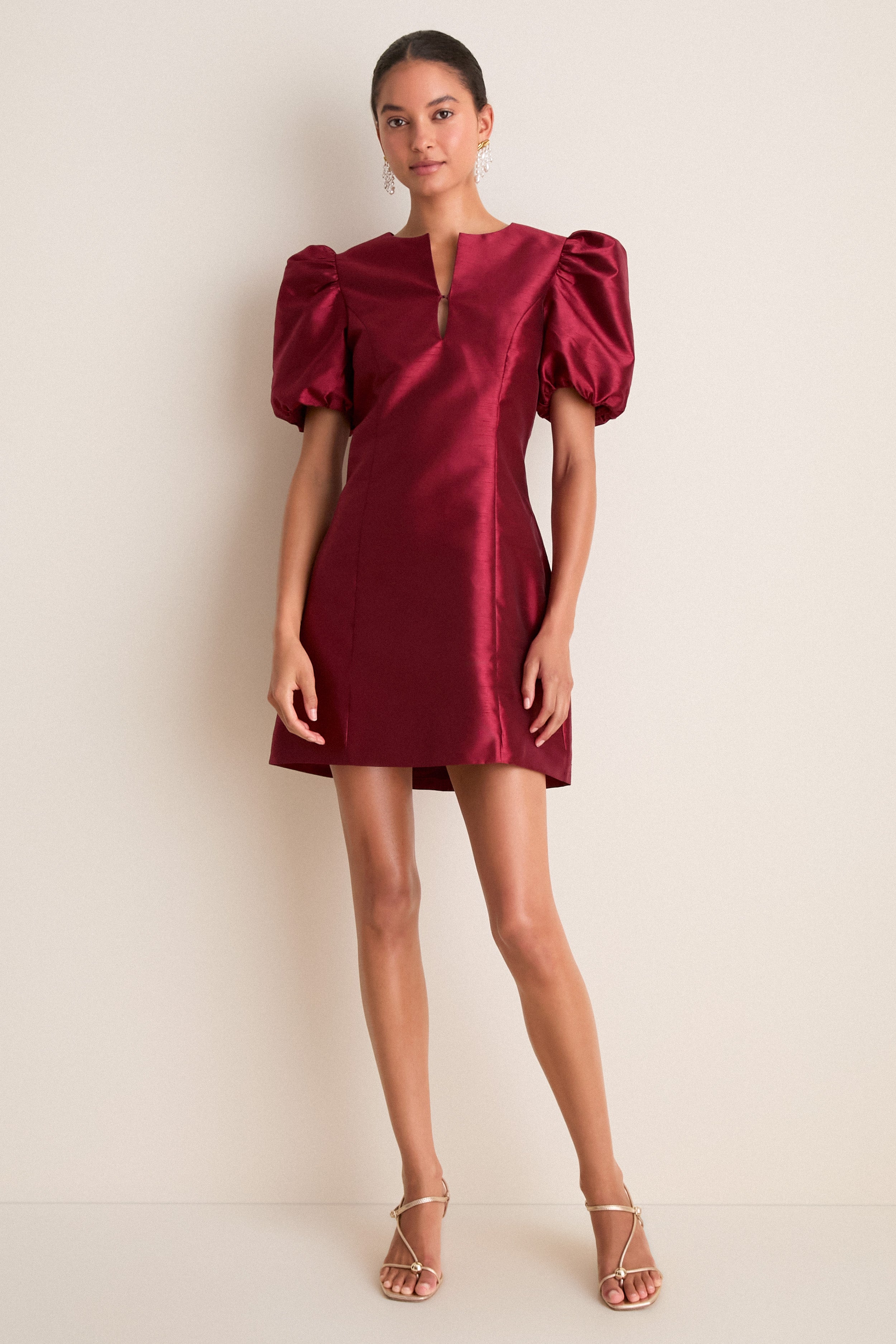 Cabernet Puff Sleeve Valentina Mini Dress