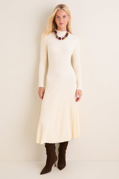 Cream Ribbed Knit Corey Midi Dress | Hyacinth House