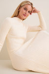 Cream Ribbed Knit Corey Midi Dress