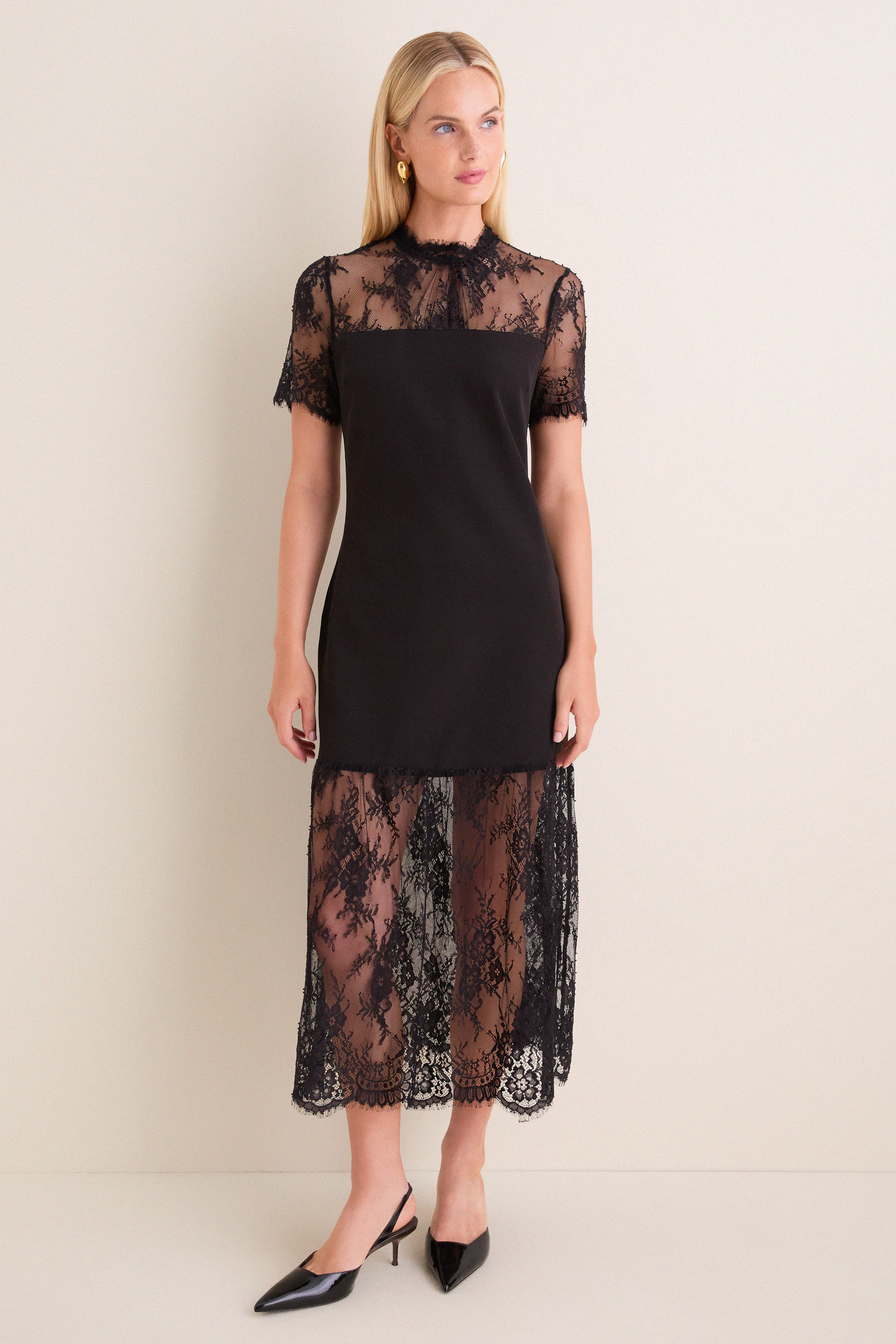 Black Lace Adelia Midi Dress