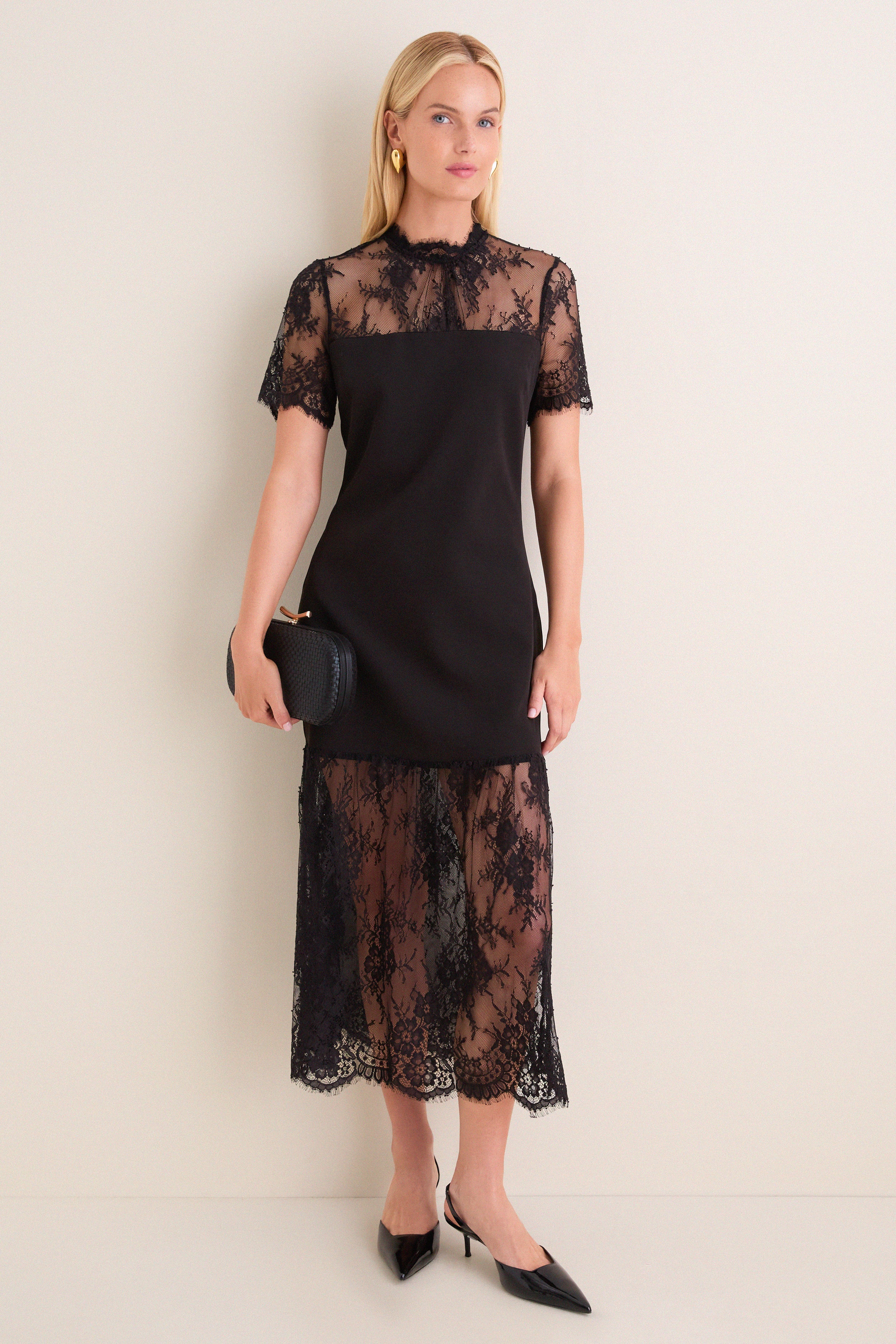 Black Lace Adelia Midi Dress